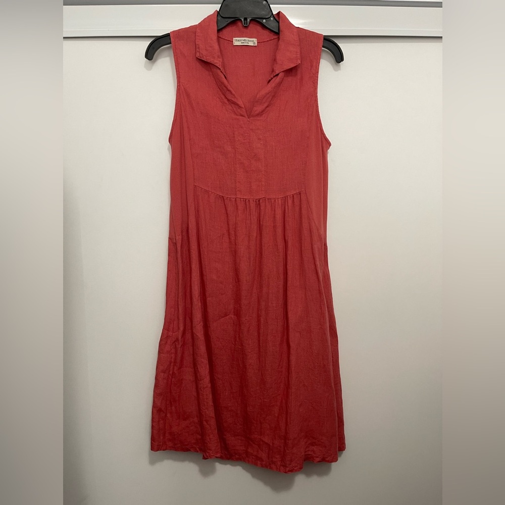 Terzo Millennio 100% Linen Dress in Dusky Coral/Pink